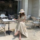 Sleeveless Linen Blend Maxi Pleat Dress Light Beige - One Size