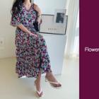 Wrap-front Maxi Floral Dress Purple - One Size