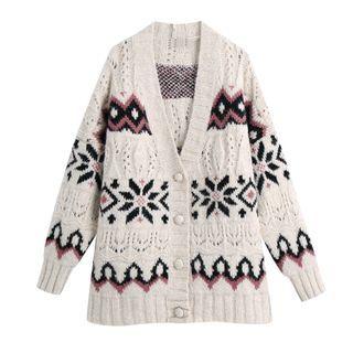 V-neck Jacquard Cardigan
