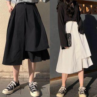 Plain Irregular Midi A-line Skirt
