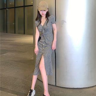 V-neck Bow Split Skinny Knit Dress