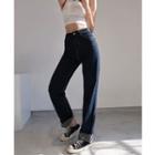 Plain High-waist Roll-up Cropped Jeans