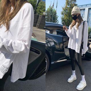 Patch-detail Dip-back Long T-shirt Ivory - One Size