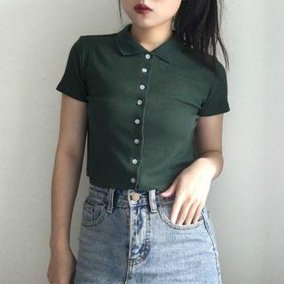 Lapel Button Short-sleeve Top