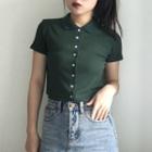 Lapel Button Short-sleeve Top