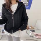 Drop-shoulder Hooded Zip-up Cardigan