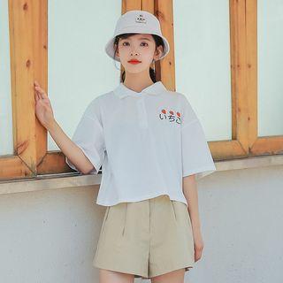 Short-sleeve Embroidered Strawberry Polo Shirt