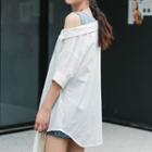 Color Panel Mock Two Piece Elbow Sleeve Shirt