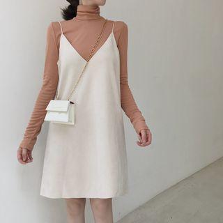 Long-sleeve Mock Neck T-shirt / Spaghetti Strap Dress