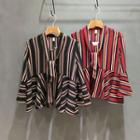 Striped Fluted Long-sleeve Blouse