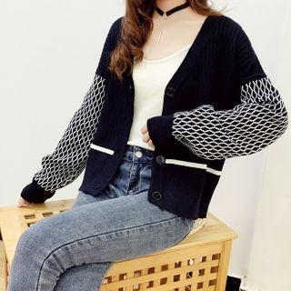 Argyle Print Panel Cardigan Black & White Argyle - Black - One Size