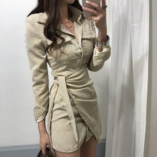 Side Tie Corduroy Shirt Dress