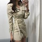 Side Tie Corduroy Shirt Dress