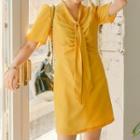 Short-sleeve Tie-neck Panel Mini Dress Yellow - One Size