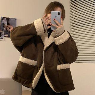 Faux Shearling Jacket Brown & Beige - One Size