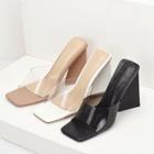 Block-heel Square Toe Pvc Strap Sandals