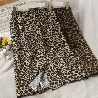 Slited Leopard-print Midi Skirt