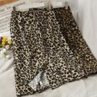 Slited Leopard-print Midi Skirt