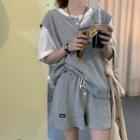 Short-sleeve T-shirt / Half-button Tank Top / Wide-leg Sweatshorts