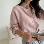 Long-sleeve Linen Shirt Pink - One Size