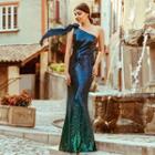 One Shoulder Gradient Evening Gown