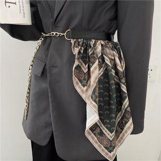Print Scarf Panel Faux Leather Alloy Waist Chain