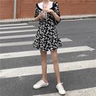 Short-sleeve Floral Print Collared A-line Dress