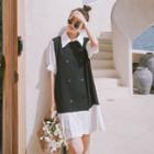 Mock Two-piece Short-sleeve Double-breasted Shirt Dress