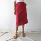 Slit-front Midi Linen Skirt