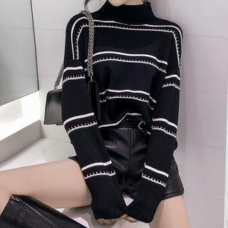 Striped Mock-neck Sweater Almond - One Size