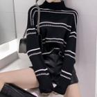 Striped Mock-neck Sweater Almond - One Size