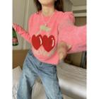 Cherry Knit Crop Top Cherry - Pink & Red - One Size