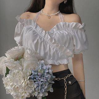 Pleated Mini A-line Skirt / Off-shoulder Blouse (various Designs)
