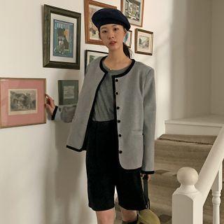 Round-neck Piped Wool Blend Jacket