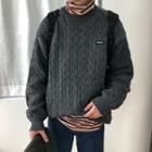 Lettering Cable-knit Sweater