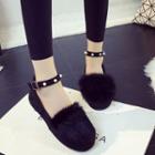 Ankle Strap Furry Flats