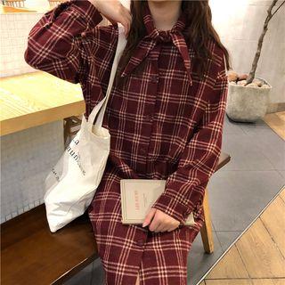 Lace-up Plaid Shirtdress