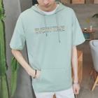 Letter Embroidered Short Sleeve Hoodie