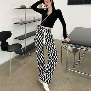 Checker Print Bootcut Pants