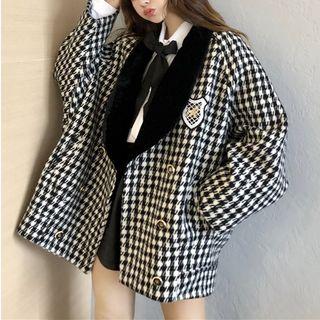Applique Houndstooth Double-breasted Coat Black - One Size