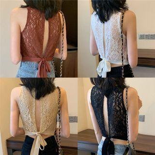 Lace Tie-strap Crop Tank Top