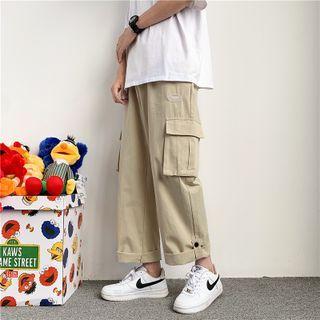 High-waist Printed Letter Cargo Straight-cut Pants