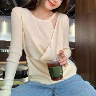 Mock Two-piece Wrap Sweater