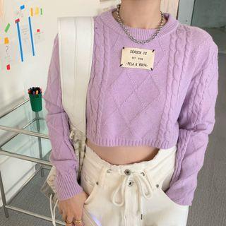 Long-sleeve Printed Knit Cropped Sweater