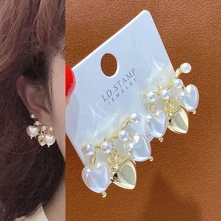 Faux Pearl Heart Stud Earring 1 Pair - White - One Size