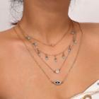 Rhinestone Eye Layered Necklace 1981 - Gold - One Size