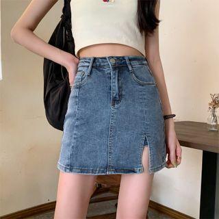 Denim Slit Mini Pencil Skort