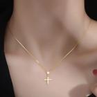 Sterling Silver Rhinestone Cross Necklace Gold - One Size