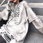 Lettering Long-sleeve Oversize T-shirt As Shown In Figure - One Size
