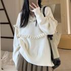 V-neck Frilled Loose-fit Sweater